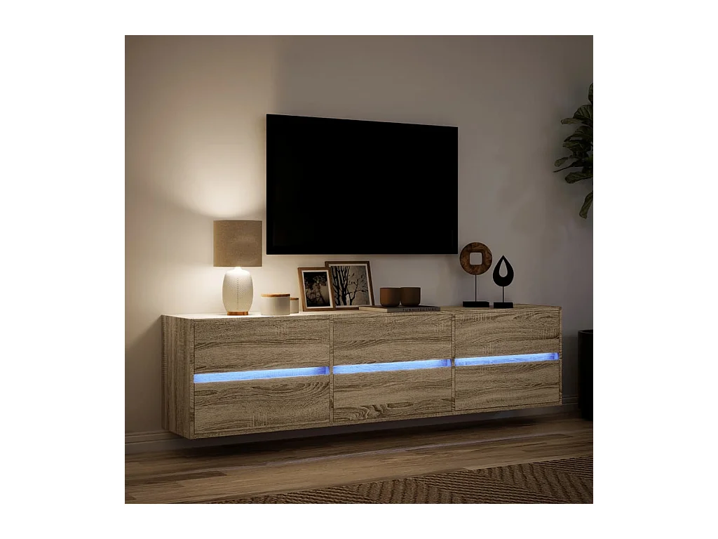 Wandmeubel met LED Sonoma eiken 180x31x45 cm