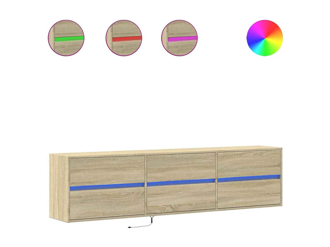 Mobile TV a parete con LED Rovere Sonoma 180x31x45 cm