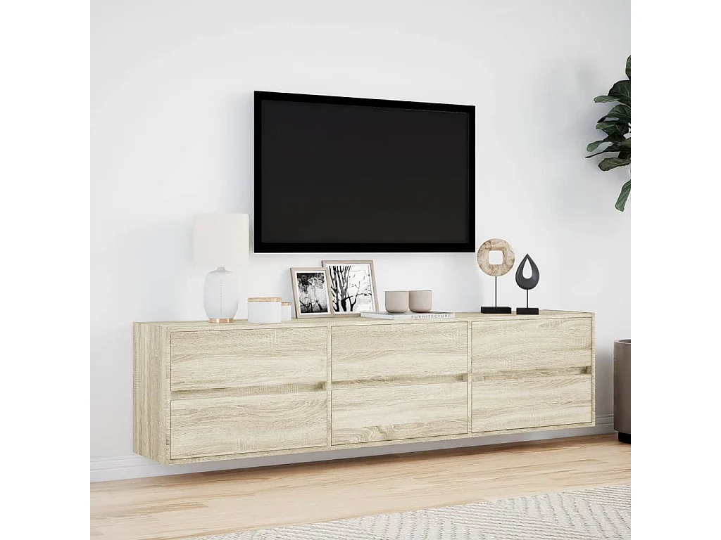 Mobile TV a parete con LED Rovere Sonoma 180x31x45 cm