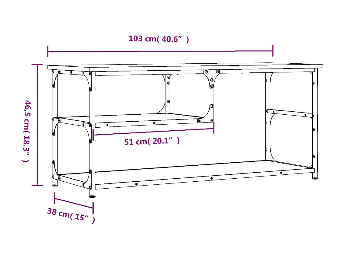 Meuble TV chêne fumé 103x38x46,5 cm bois d'ingénierie et acier