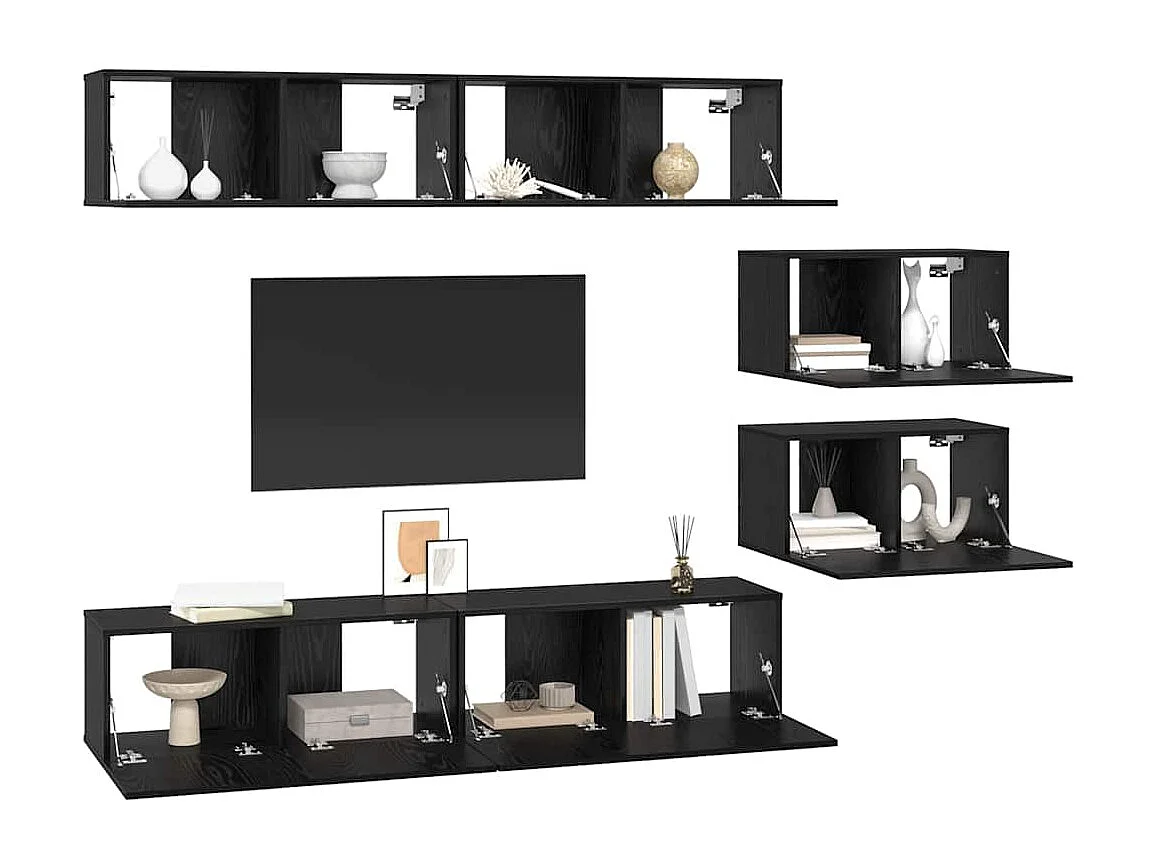 6-delige tv-meubelset Zwart eiken 80 x 30 x 30,5 cm Klein