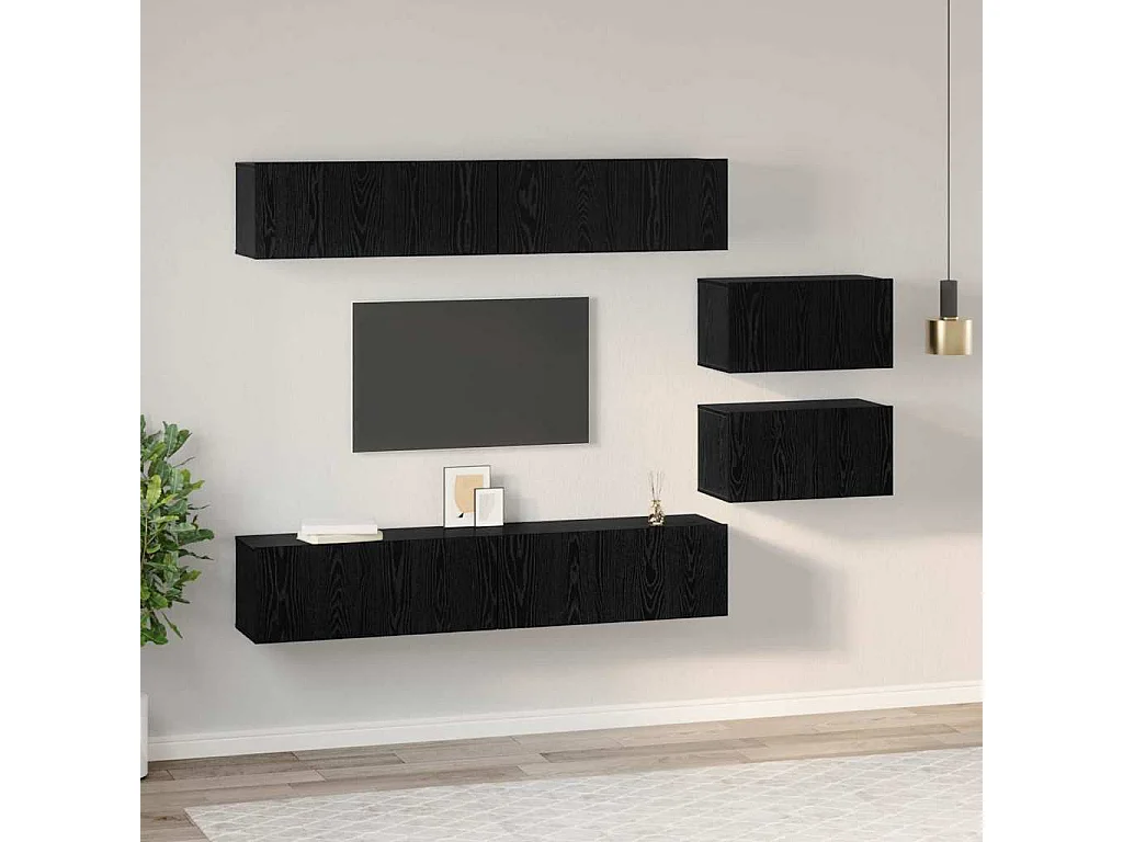 6-delige tv-meubelset Zwart eiken 80 x 30 x 30,5 cm Klein