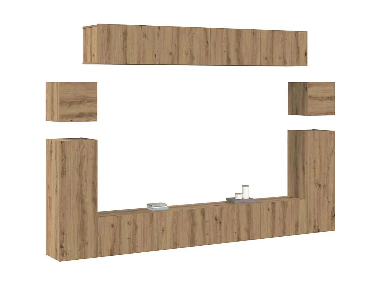 TV-standaardset muurbeugel 8 stuks handgemaakte eiken medium