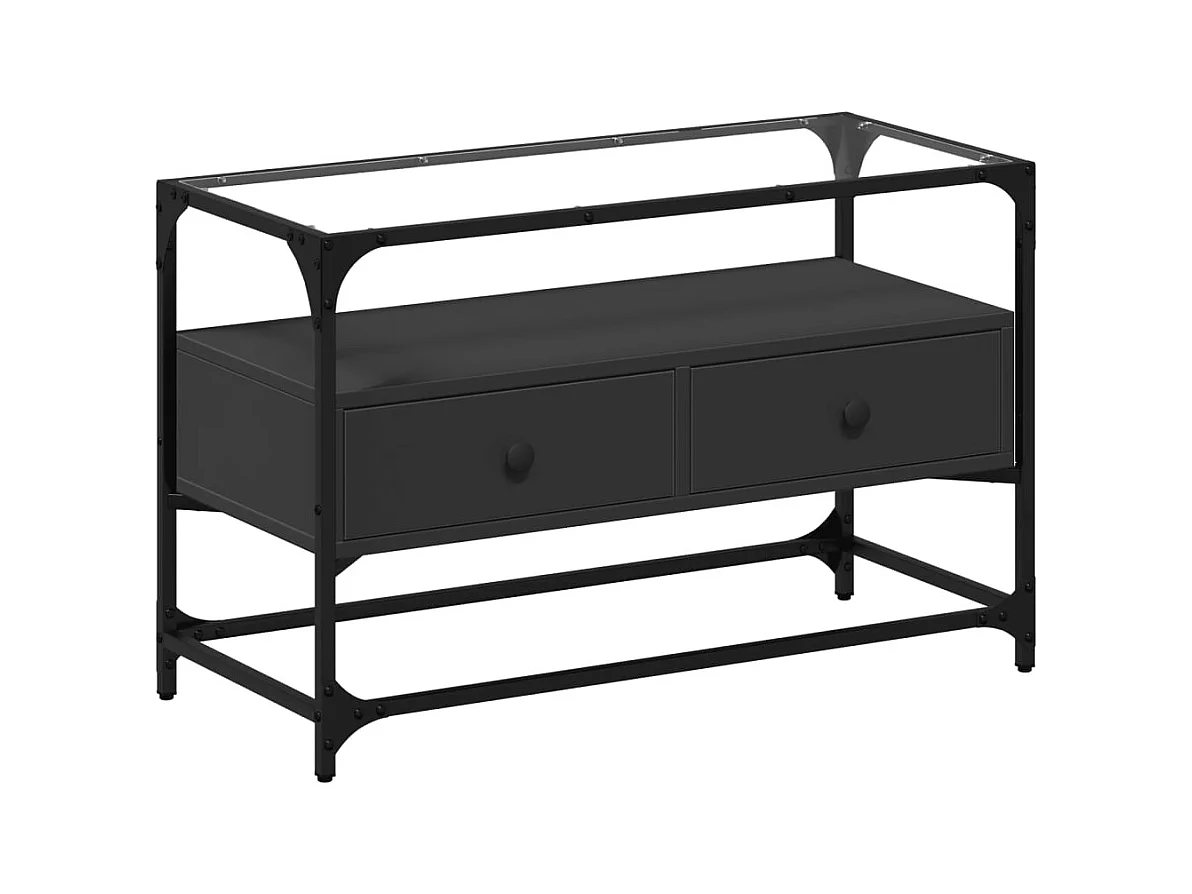 Mobile porta TV e piano in vetro nero 80x35x51 cm in legno ingegnerizzato