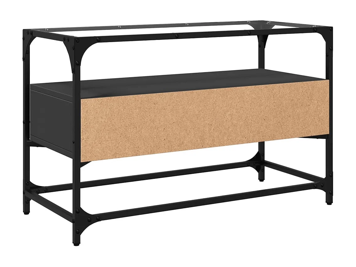 Meuble TV et dessus en verre noir 80x35x51 cm bois d'ingénierie