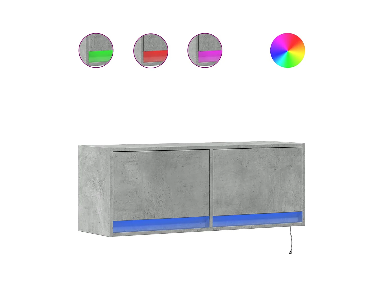 Mueble de TV de pared con luces LED, gris hormigón, 100x31x35 cm