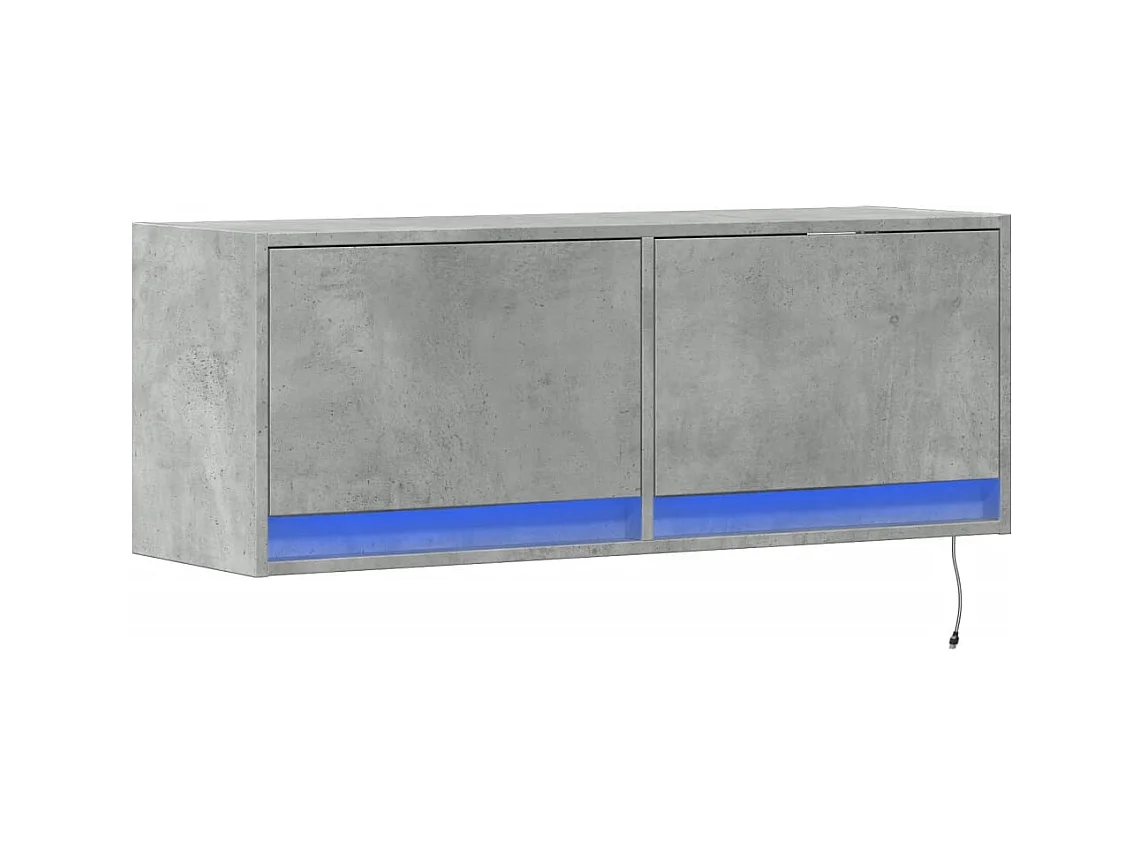 Mueble de TV de pared con luces LED, gris hormigón, 100x31x35 cm