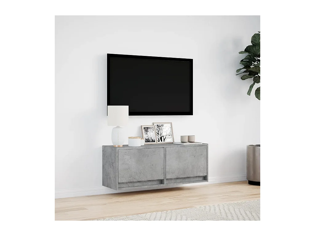 Mueble de TV de pared con luces LED, gris hormigón, 100x31x35 cm