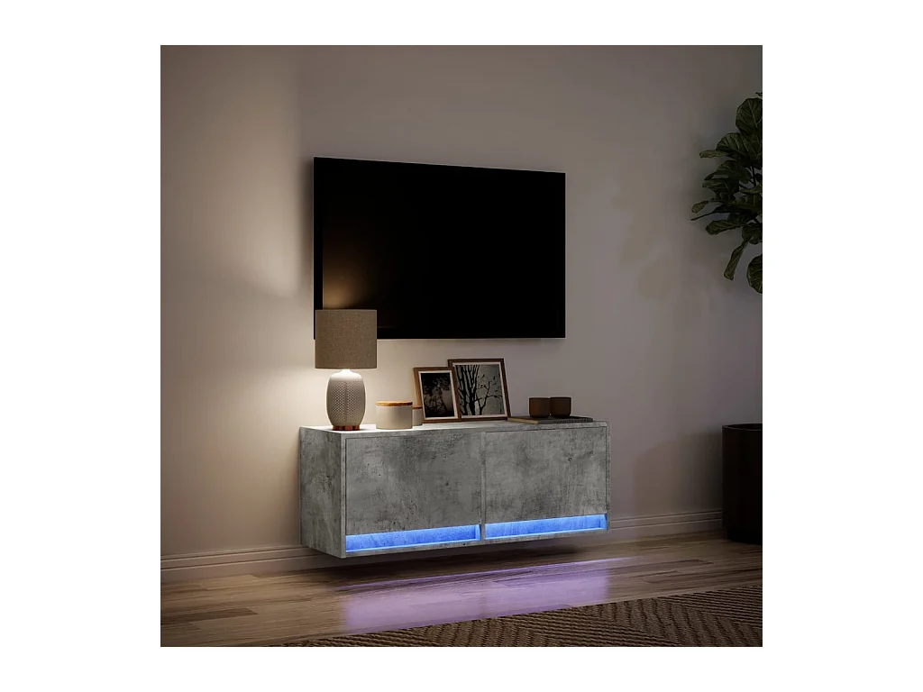 Mueble de TV de pared con luces LED, gris hormigón, 100x31x35 cm