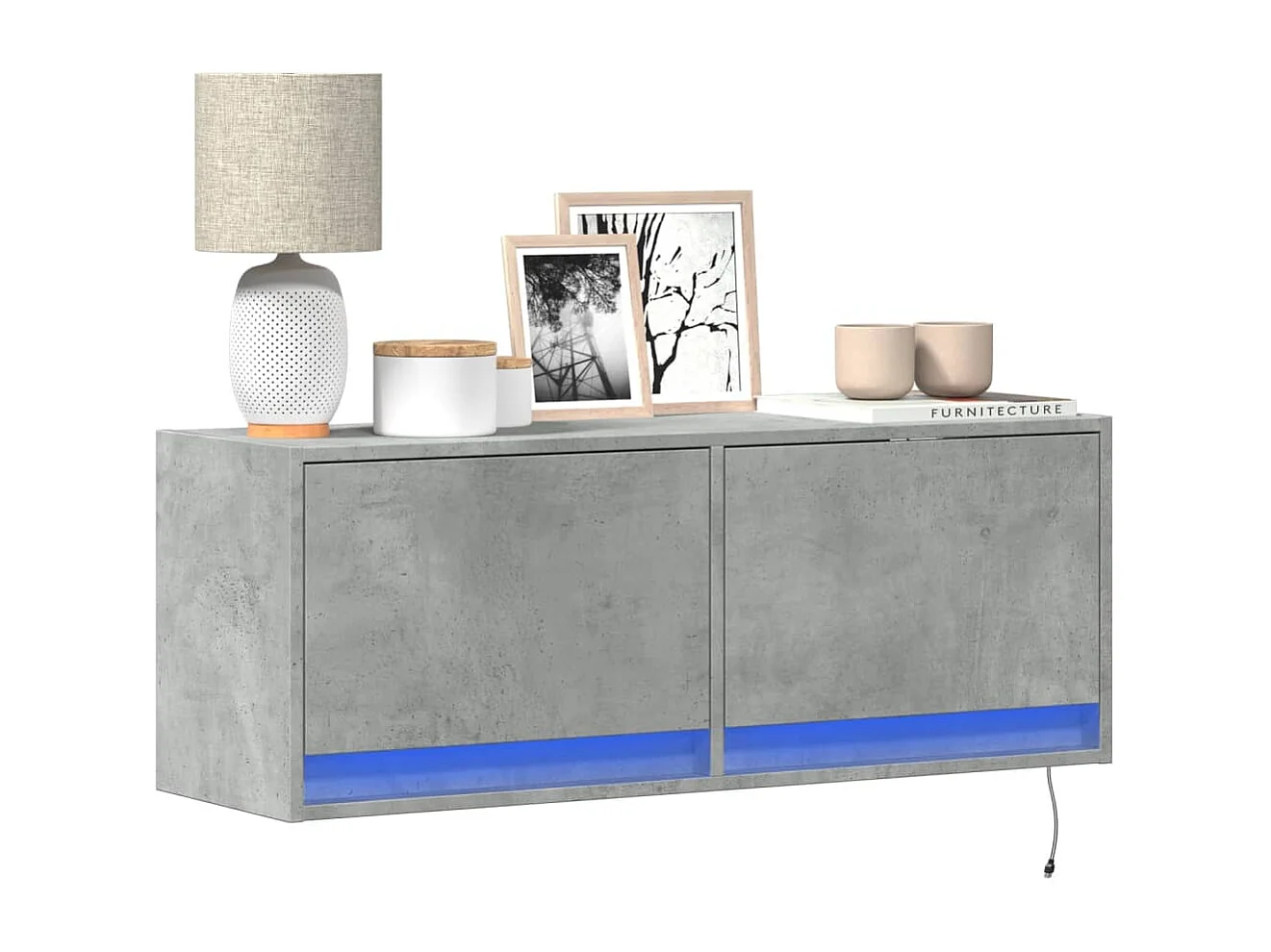 Mobile porta TV a parete con luci LED, grigio cemento, 100x31x35 cm