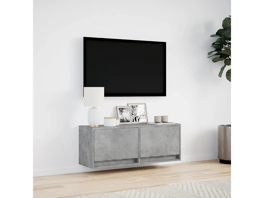 Mobile porta TV a parete con luci LED, grigio cemento, 100x31x35 cm