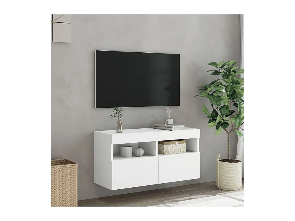 Mueble de TV de pared con luces LED, blanco, 80x30x40 cm