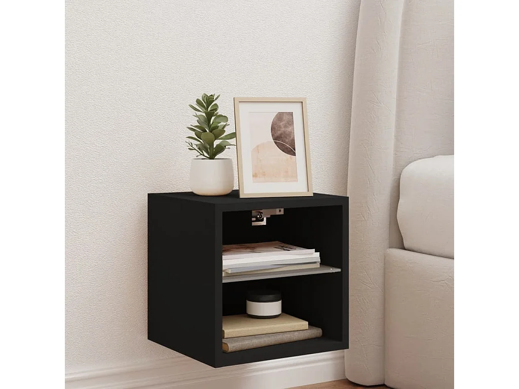 Mobile porta TV a parete con luci LED nero 30x28,5x30 cm