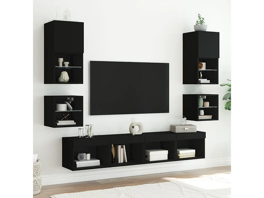 Mobile porta TV a parete con luci LED nero 30x28,5x30 cm