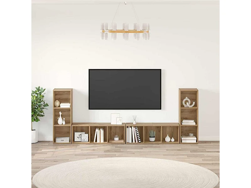Mobile TV 4 pezzi, rovere lavorato a mano, 37 x 35 x 107,5 cm
