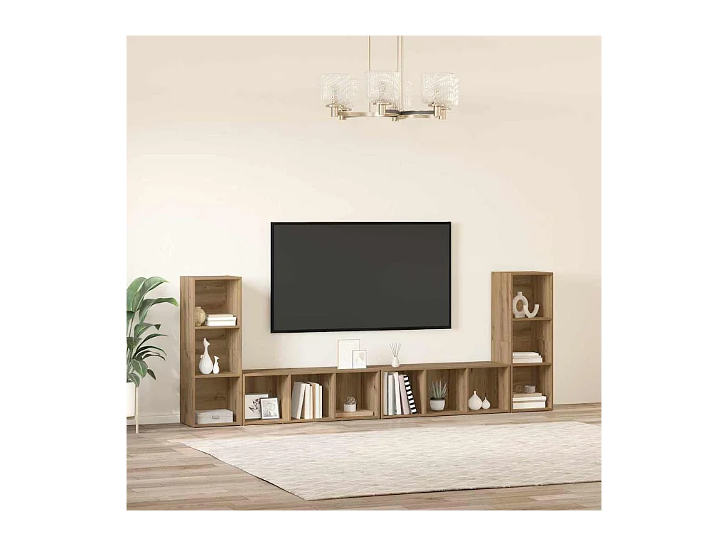 Mobile TV 4 pezzi, rovere lavorato a mano, 37 x 35 x 107,5 cm