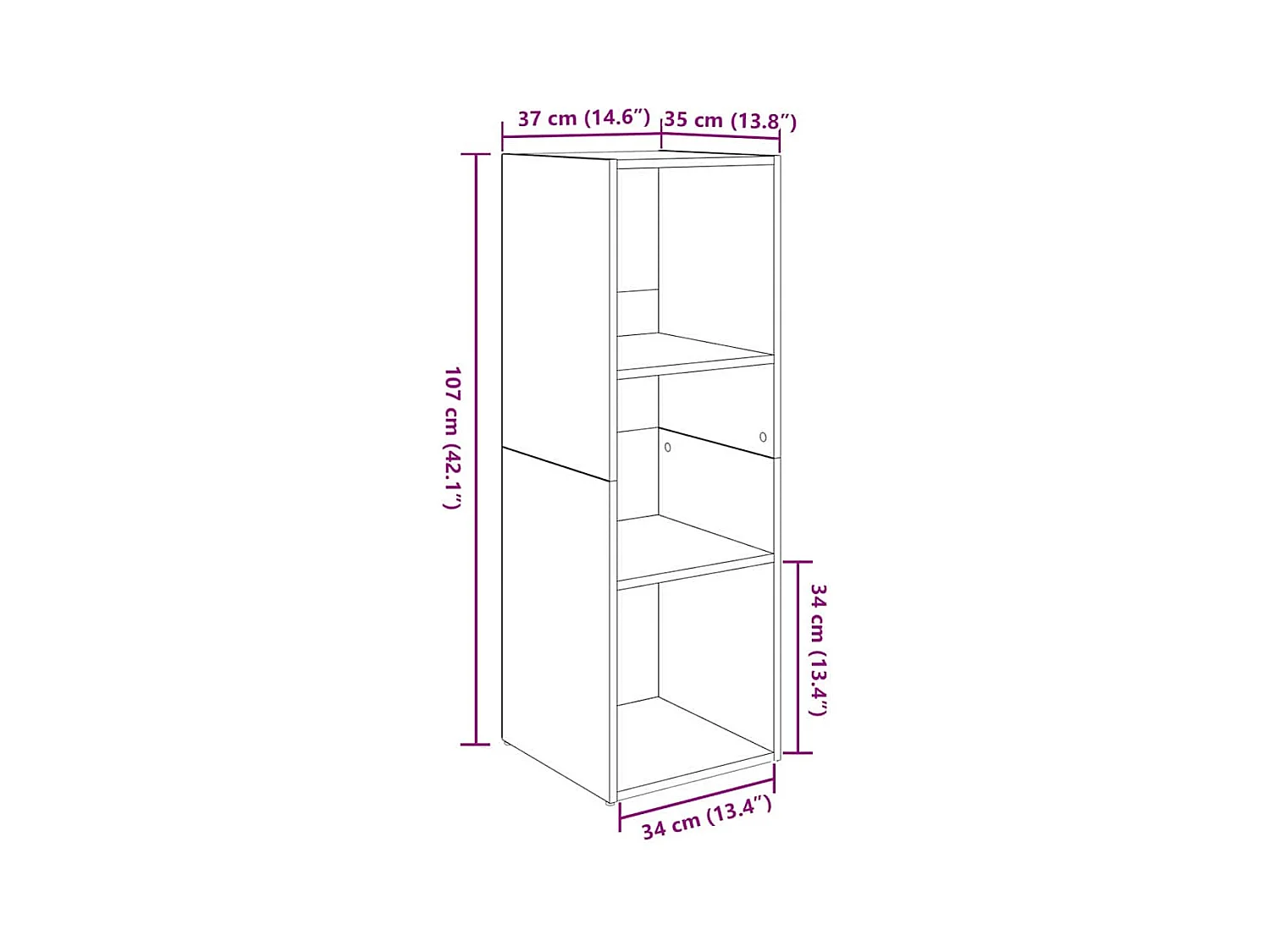 Mobile TV 4 pezzi, rovere lavorato a mano, 37 x 35 x 107,5 cm