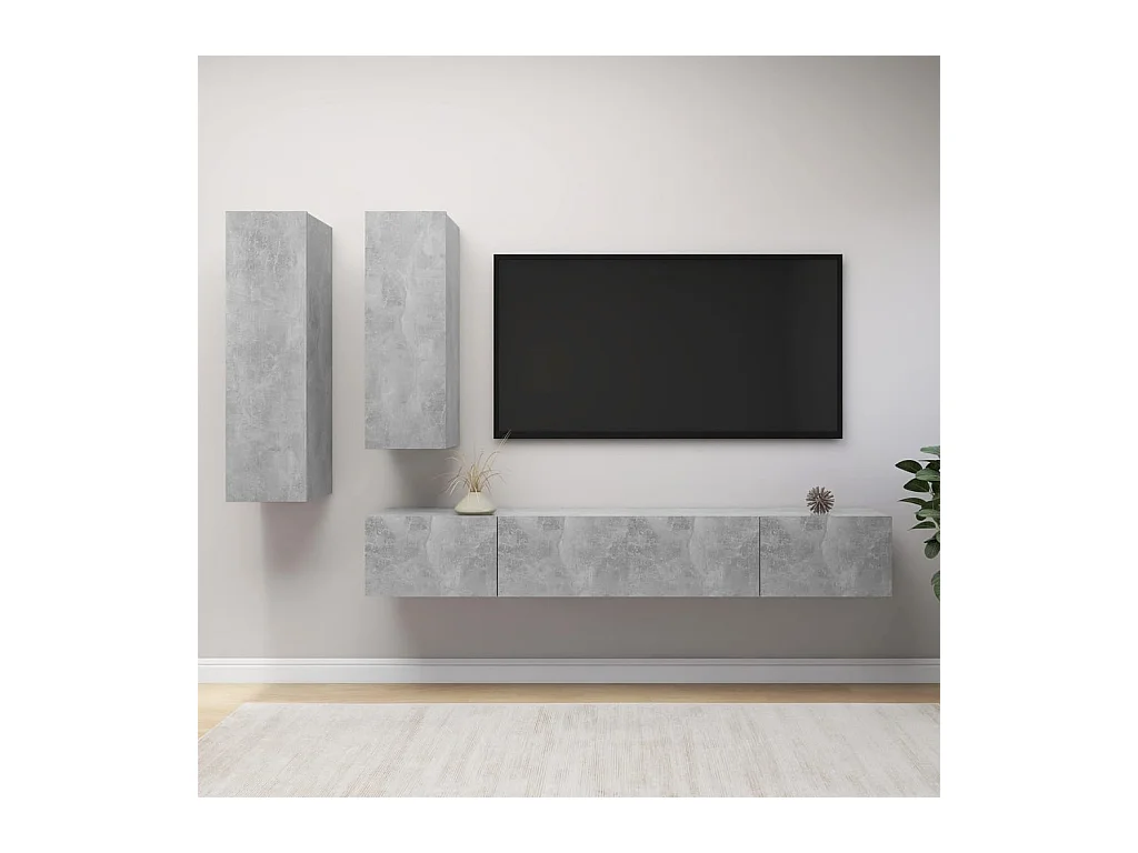 Ensemble de meuble TV 4 pcs Gris béton Bois d'ingénierie