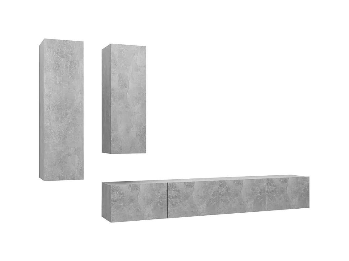 Ensemble de meuble TV 4 pcs Gris béton Bois d'ingénierie