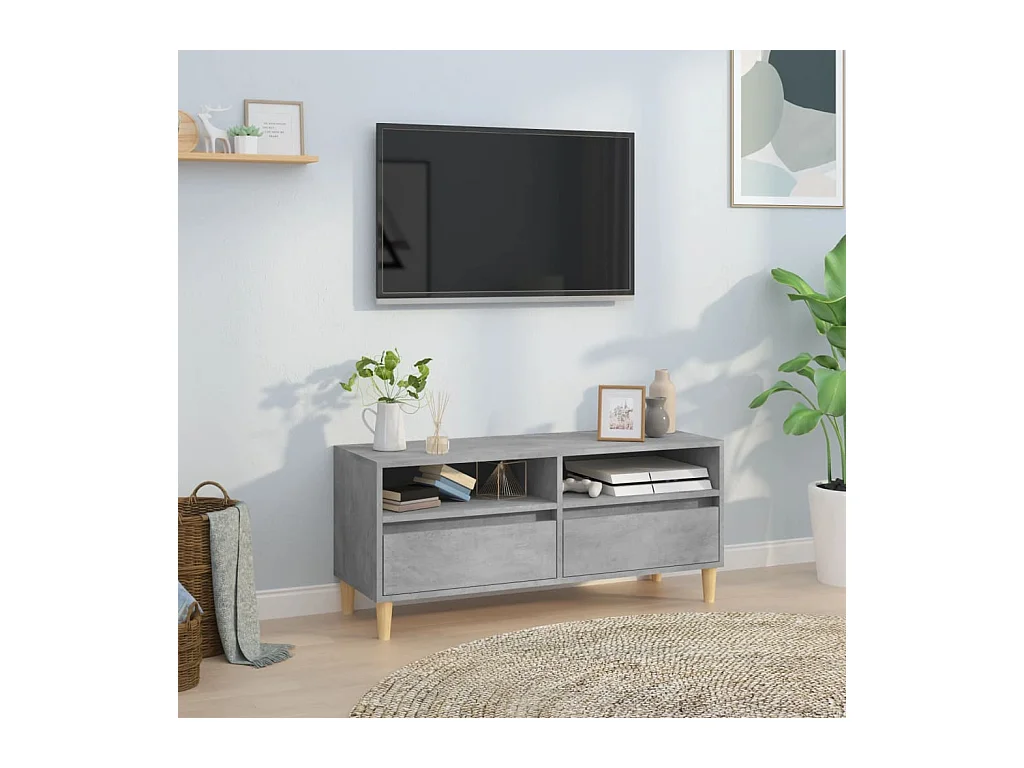 Meuble TV gris béton 100x34,5x44,5 cm bois d'ingénierie