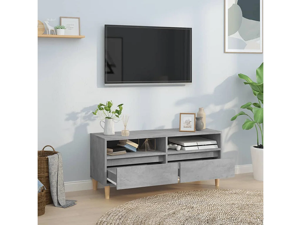 Meuble TV gris béton 100x34,5x44,5 cm bois d'ingénierie