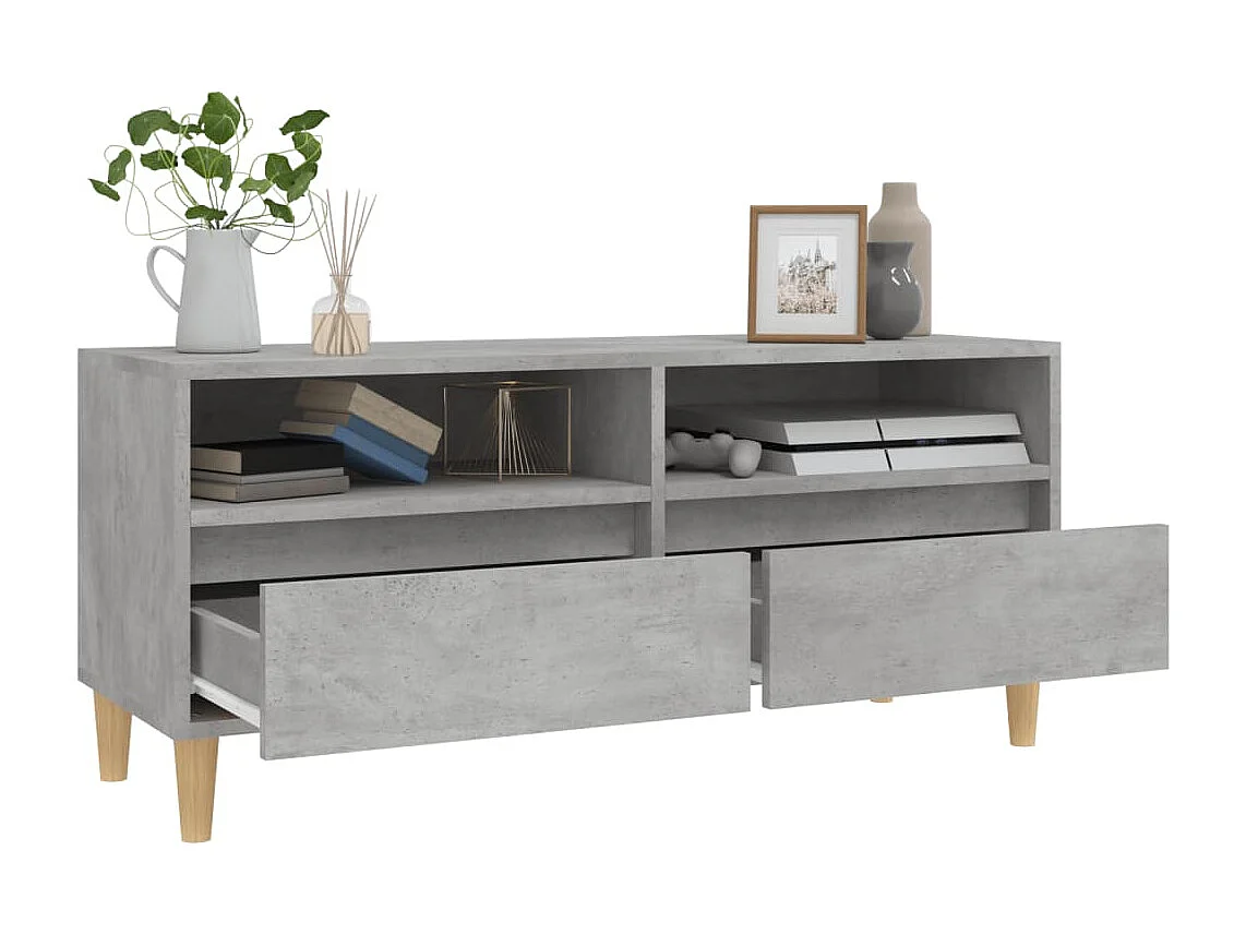 Meuble TV gris béton 100x34,5x44,5 cm bois d'ingénierie