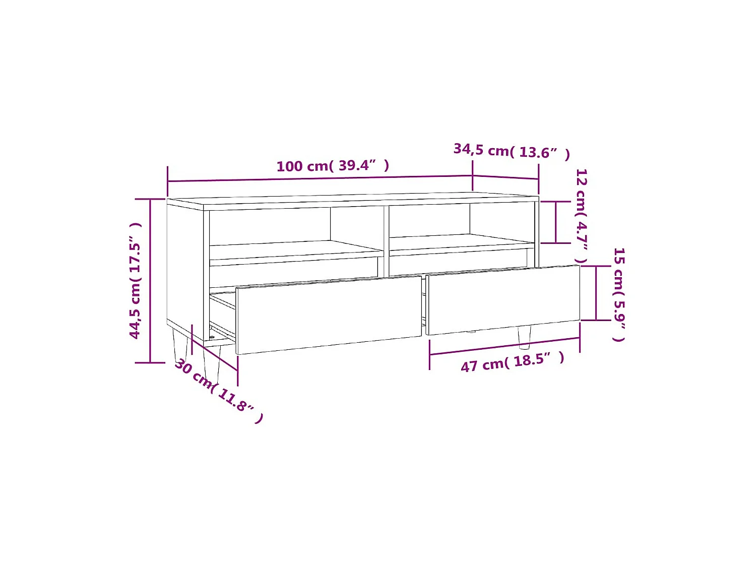 Meuble TV gris béton 100x34,5x44,5 cm bois d'ingénierie