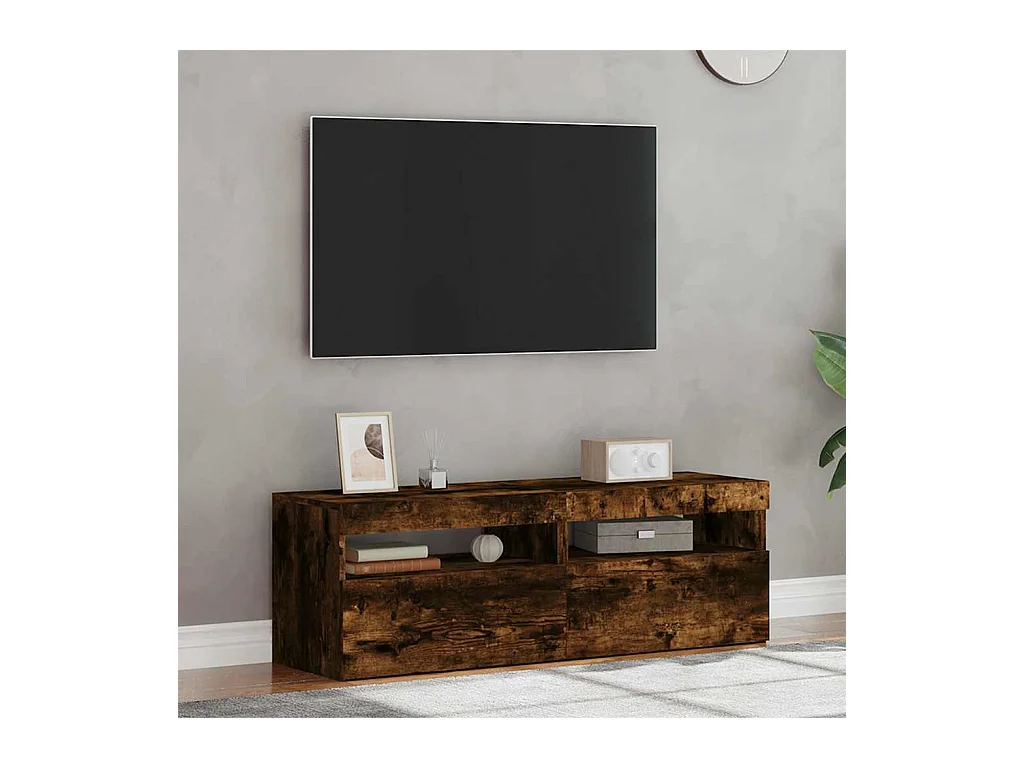Mueble TV de 2 piezas con luces LED Roble ahumado 60x35x40 cm