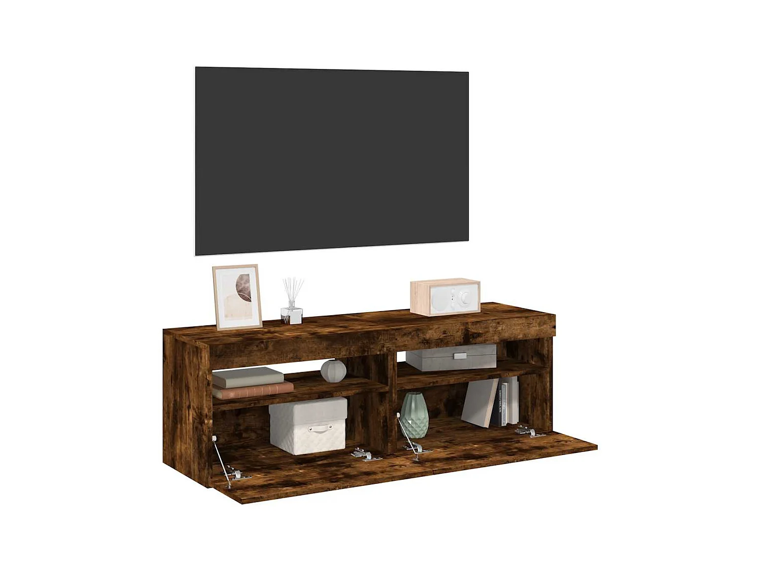 Mobile TV 2 pezzi con luci LED Rovere fumé 60x35x40 cm