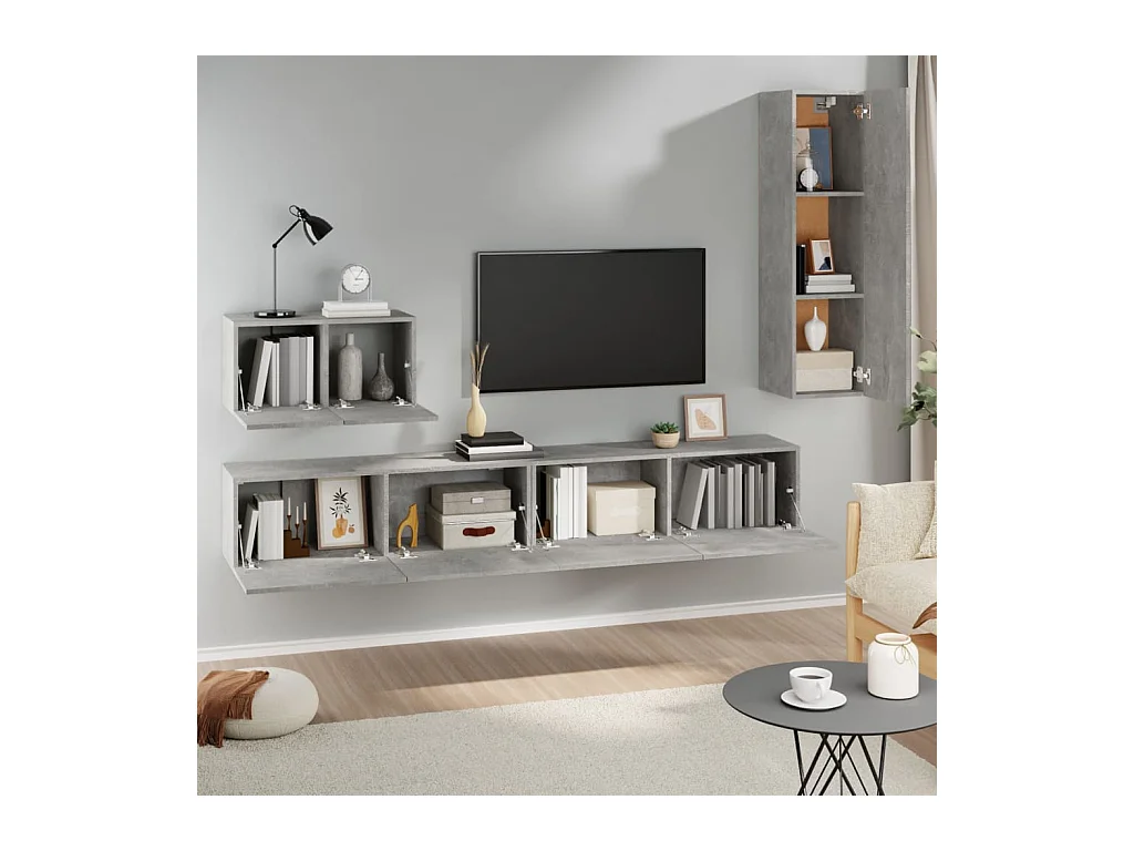 Set di mobili TV da 4 pezzi in legno ingegnerizzato grigio cemento