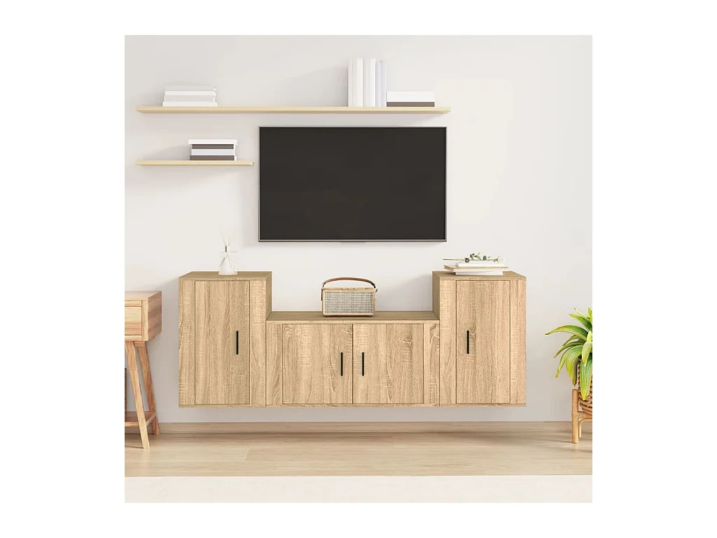 Set di mobili TV da 3 pezzi in legno ingegnerizzato Sonoma Oak