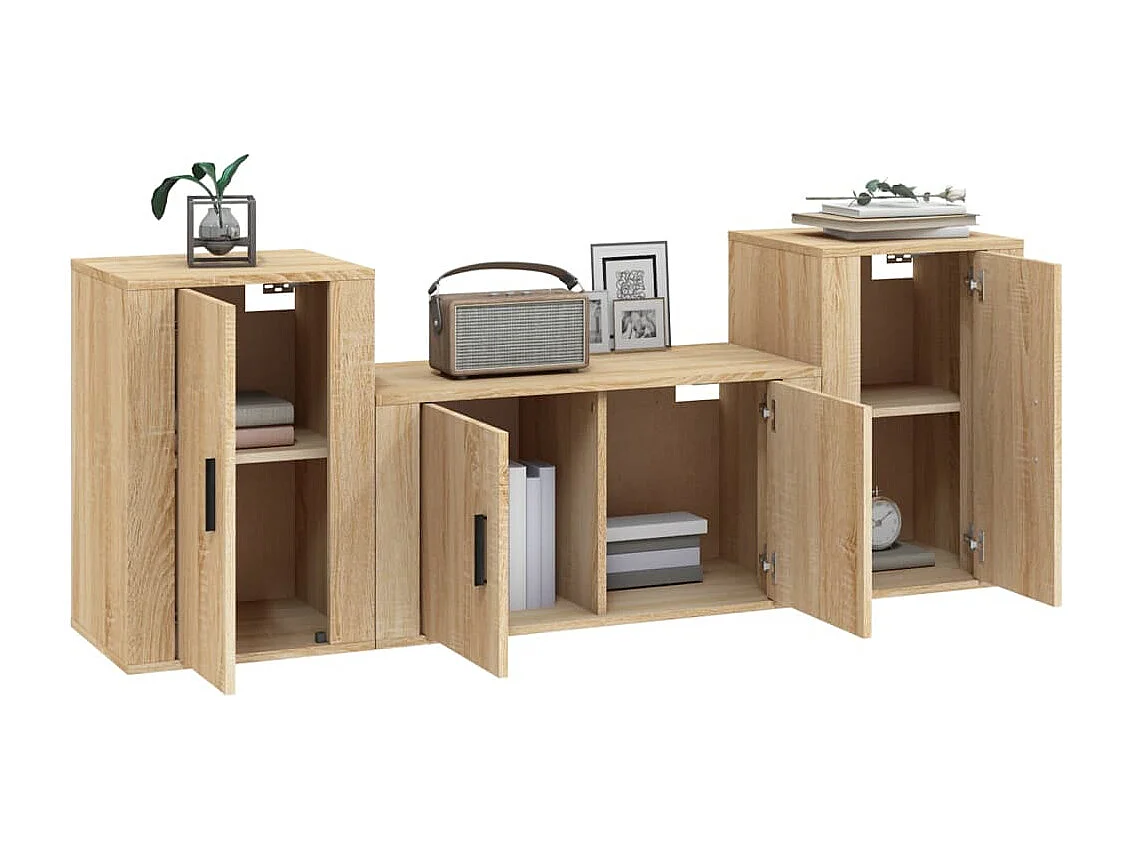 Set di mobili TV da 3 pezzi in legno ingegnerizzato Sonoma Oak