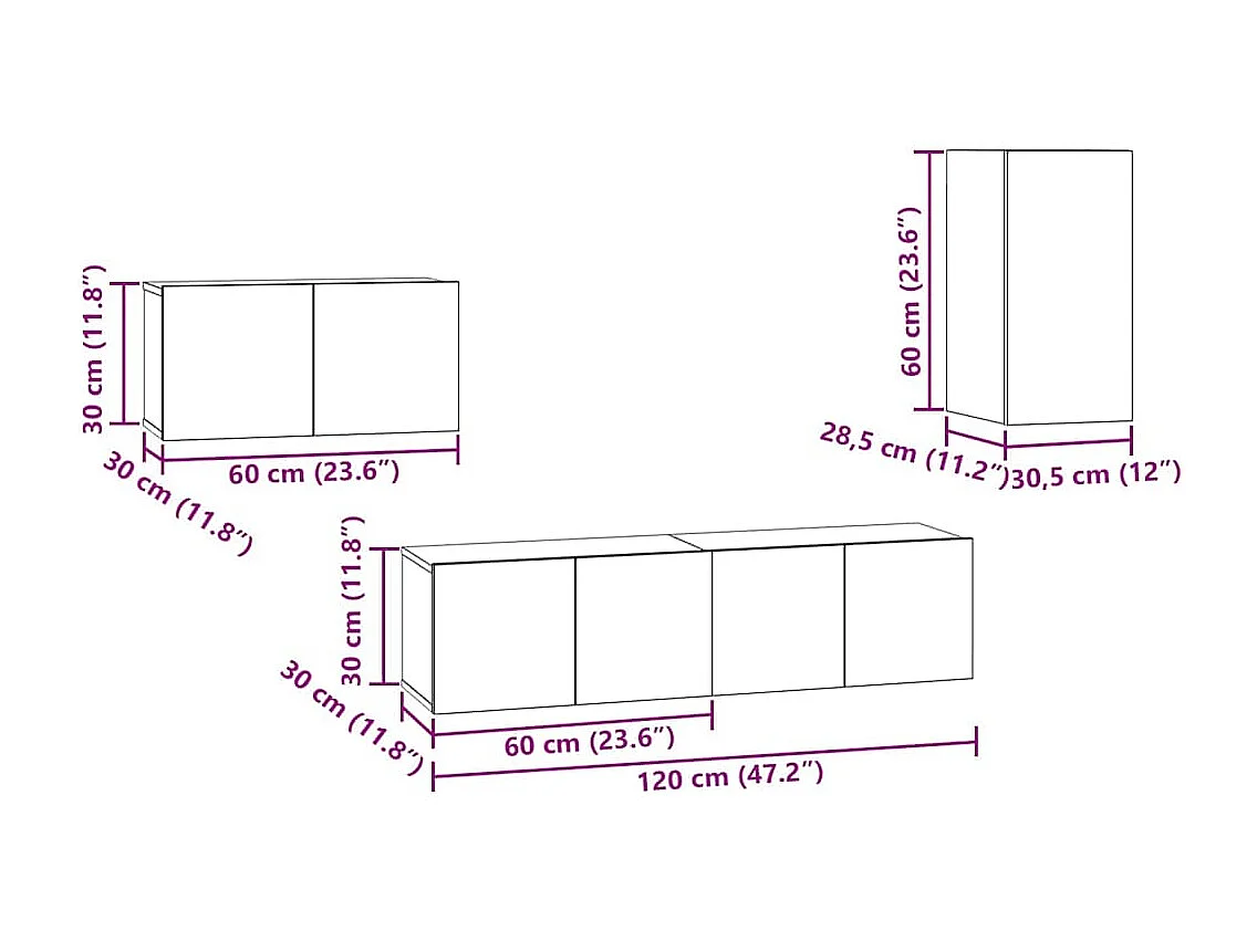 Ensemble meuble TV 4 pcs Chêne noir 30.5 x 30 x 60 cm