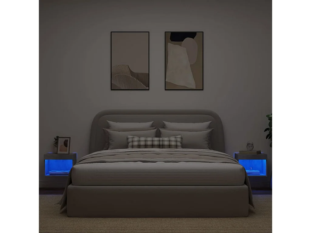 Mesitas de noche de pared con luces LED 2 piezas gris hormigón