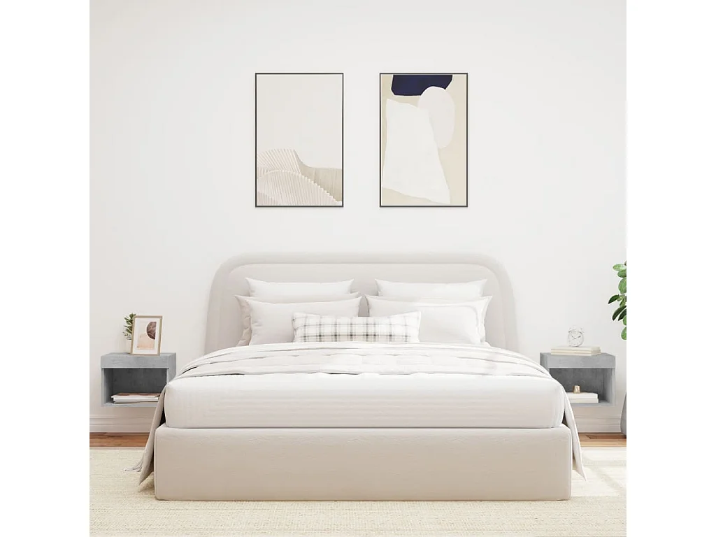 Tables de chevet murales avec lumières LED 2 pcs gris béton