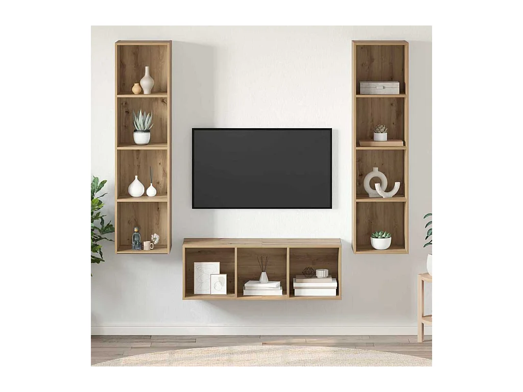Set di mobili TV da 3 pezzi, rovere lavorato a mano, 37 x 37 x 142,5 cm