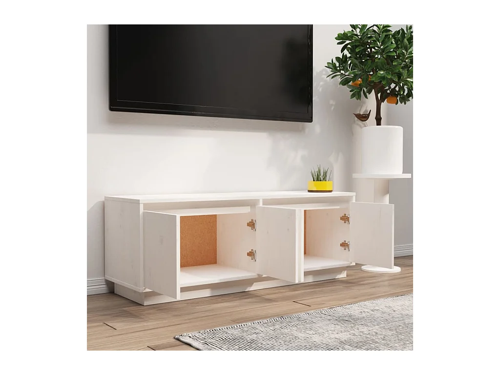 Mueble TV blanco 110x34x40 cm Madera maciza de pino