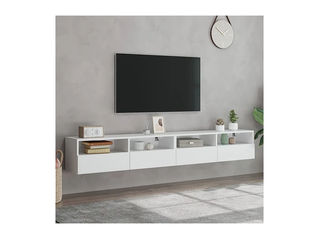 mobili porta TV da parete bianchi 100x30x30 cm in legno ingegnerizzato