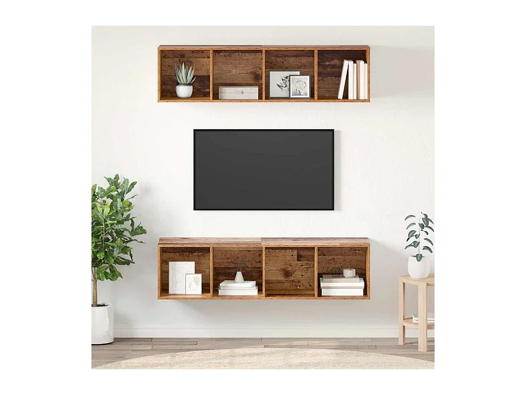 Set porta TV 2 pezzi, legno anticato, 37 x 37 x 142,5 cm