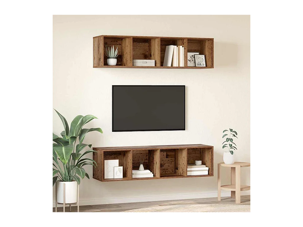 Set porta TV 2 pezzi, legno anticato, 37 x 37 x 142,5 cm