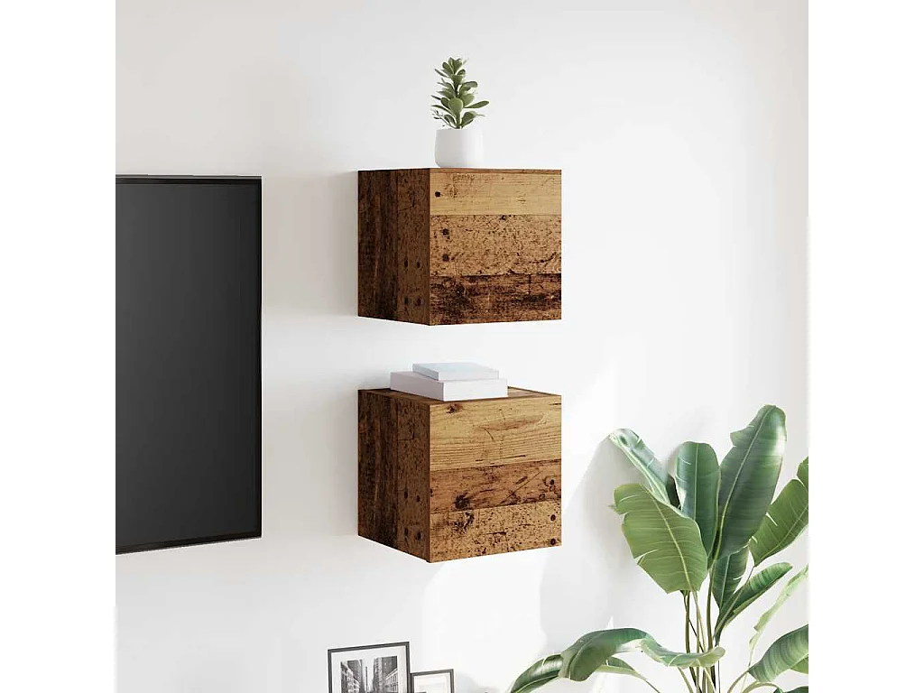Meuble TV mural 2 pcs vieux bois 30,5x30x30 cm