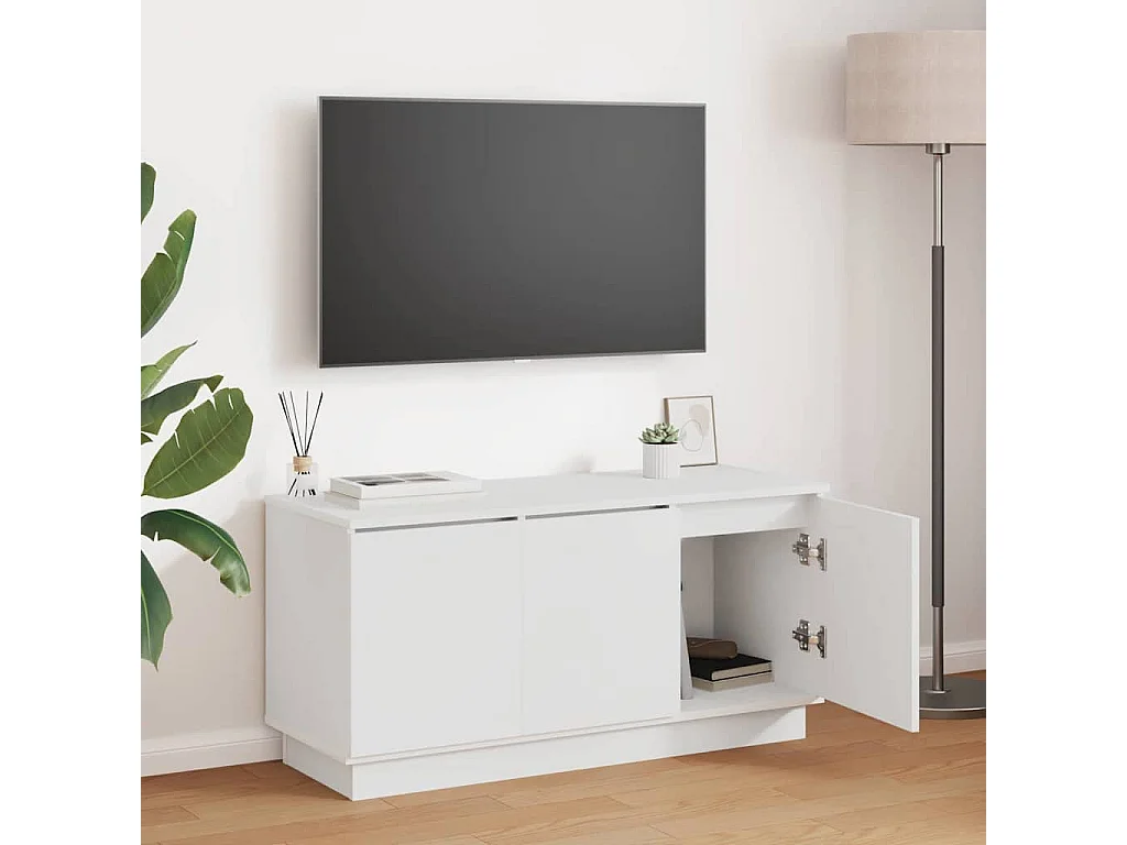 Mobile TV con LED Bianco 100 x 38 x 49 cm Legno ingegnerizzato