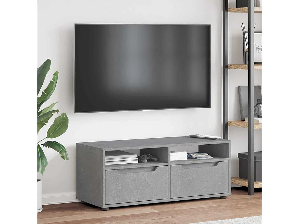 Meuble TV VISNES gris béton 100x40x38 cm bois d'ingénierie
