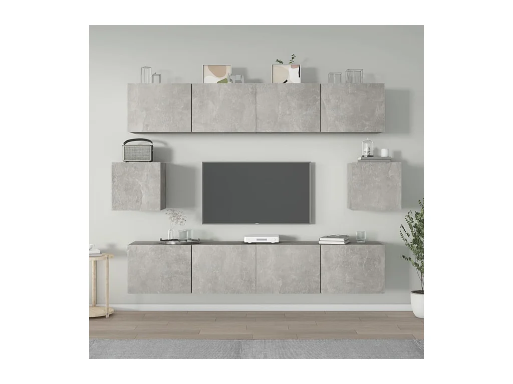 Set di mobili TV da 6 pezzi in legno ingegnerizzato grigio cemento