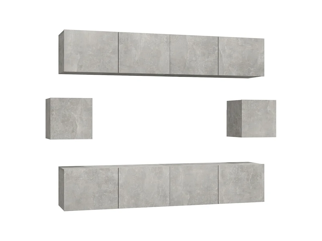 Set di mobili TV da 6 pezzi in legno ingegnerizzato grigio cemento