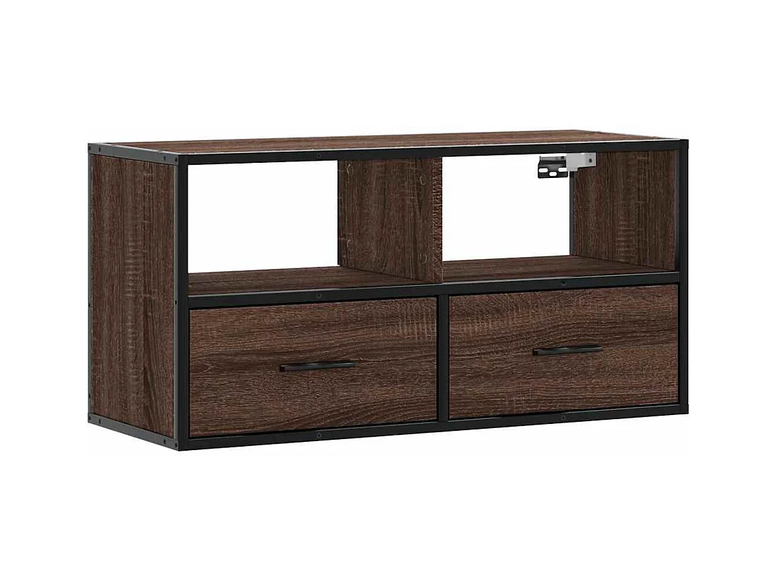Bruine eikenhouten tv-kast 80x31x39,5 cm bewerkt hout en metaal