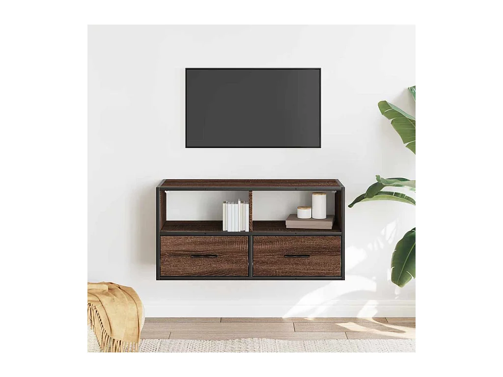 Bruine eikenhouten tv-kast 80x31x39,5 cm bewerkt hout en metaal