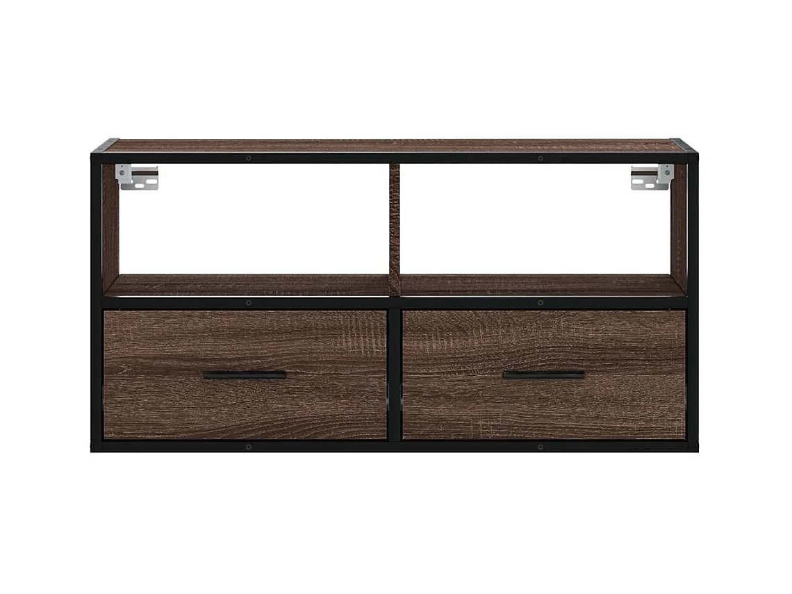 Bruine eikenhouten tv-kast 80x31x39,5 cm bewerkt hout en metaal