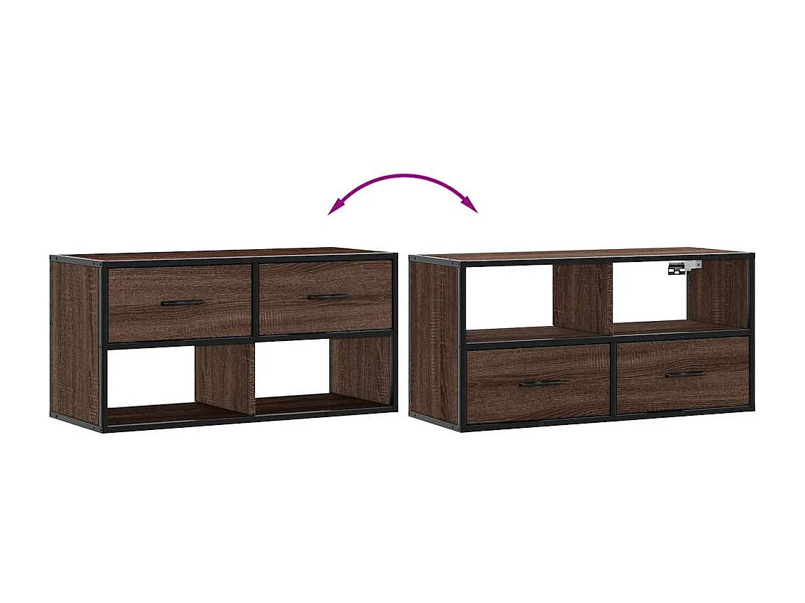 Bruine eikenhouten tv-kast 80x31x39,5 cm bewerkt hout en metaal