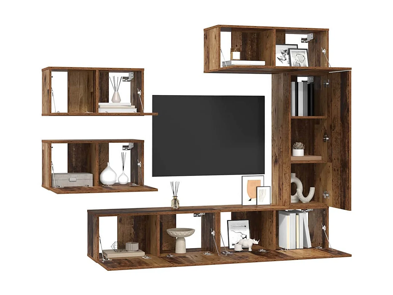 Set di mobili TV da 6 pezzi, legno anticato, 30,5 x 30 x 90 cm